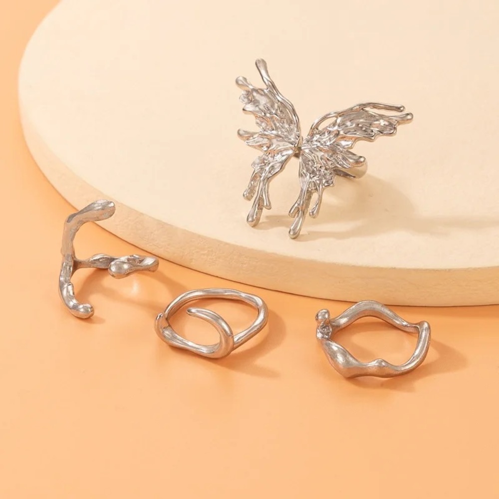 DRIPPING SILVER RINGS | SET OF 4 RINGS - Picture 6 of 6